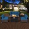 Costway 6PCS Patio Rattan Furniture Set 42'' Fire Pit Table Cover Sofa Cushion Off White/Black/Navy/Red/Turquoise